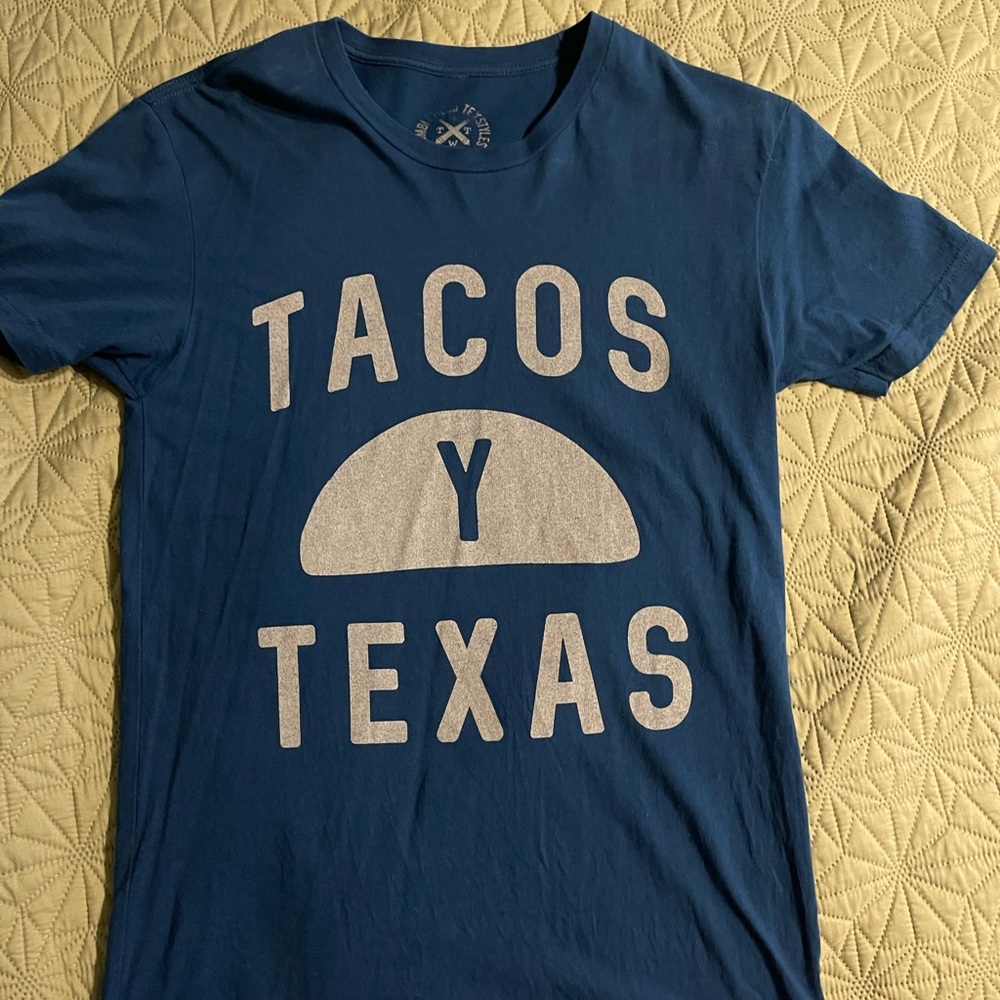 Blue T-Shirt with Tacos Y Texas Print